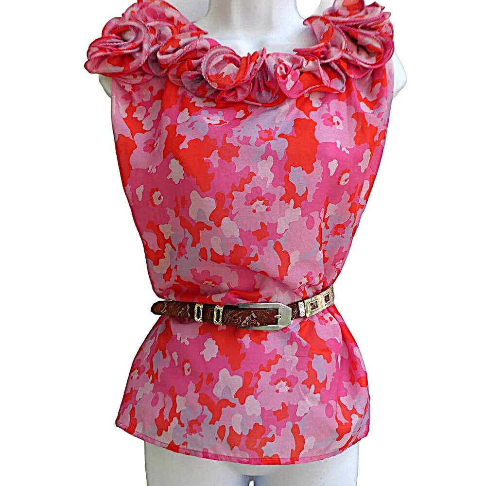 French Designer Manoush Pink Ruffled Blouse Top Sleeveless EU36 US 4